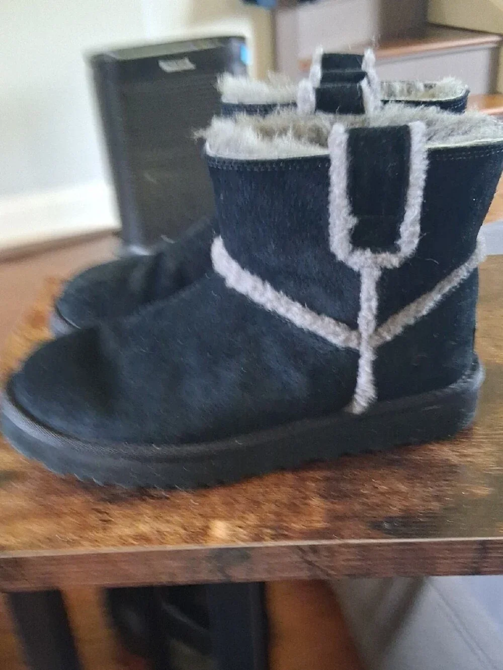 Women's Black Shearling-Lined Suede Ankle Boots